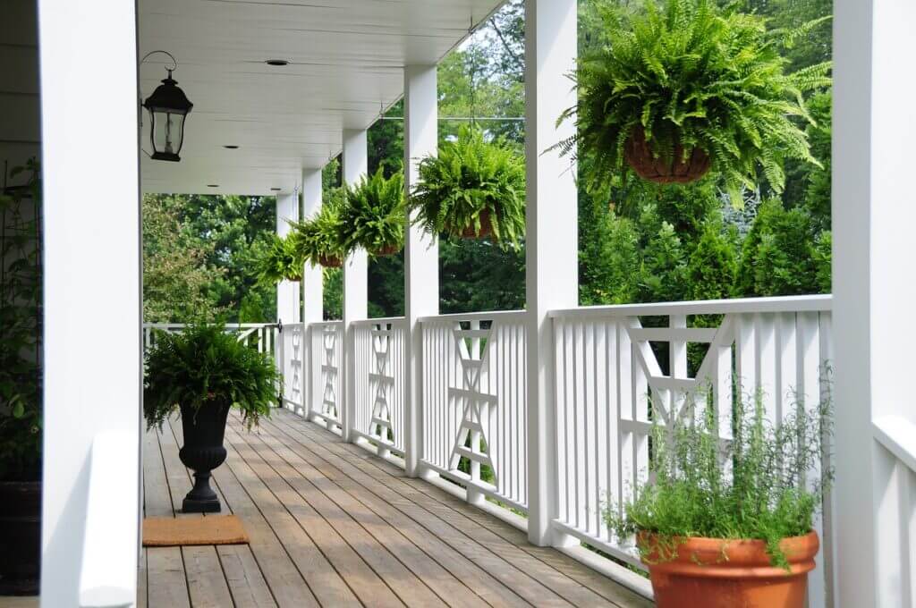 railing, porch, flowers
